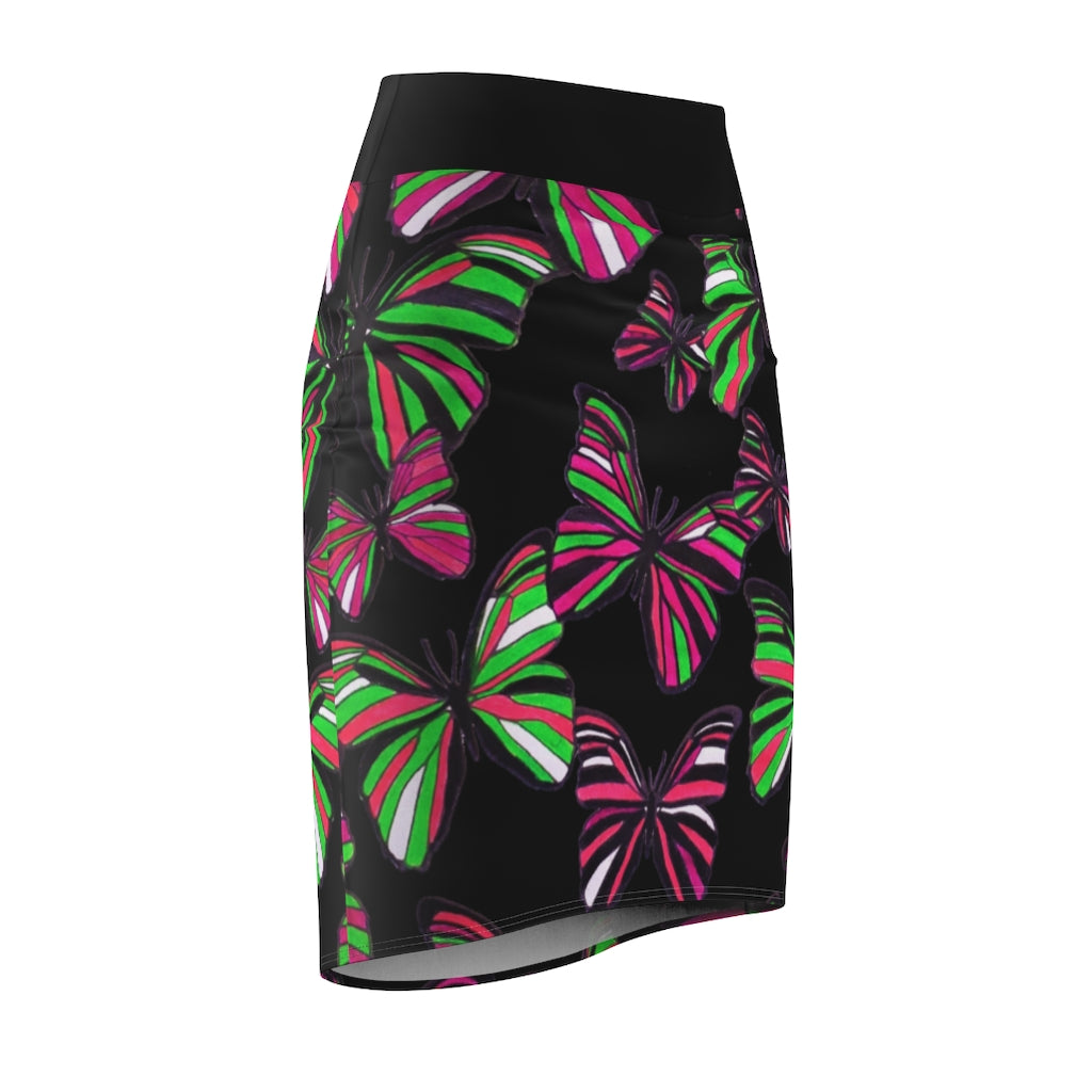 Black Butterflies Pencil Skirt