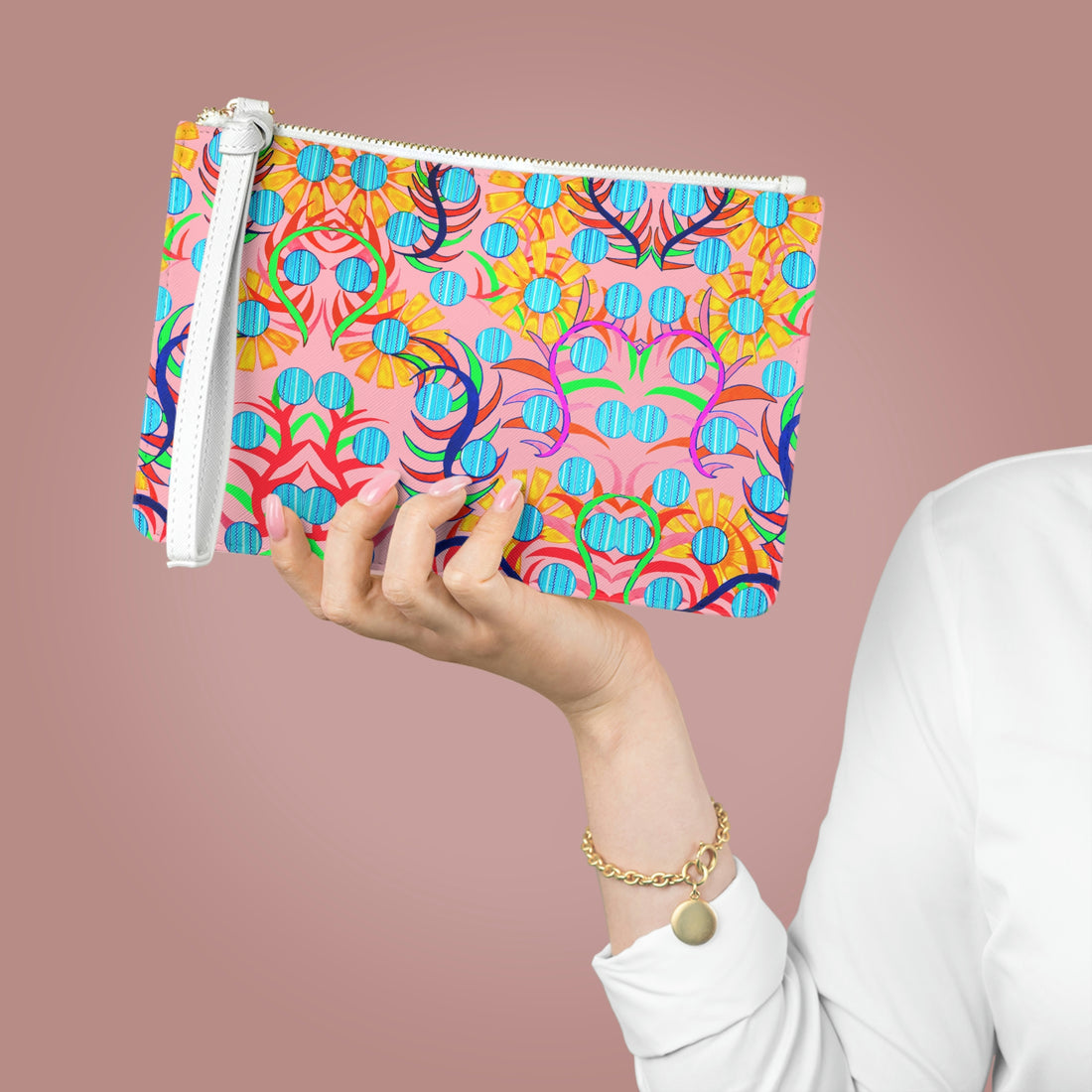 Blush Sunflower Print Clutch Bag