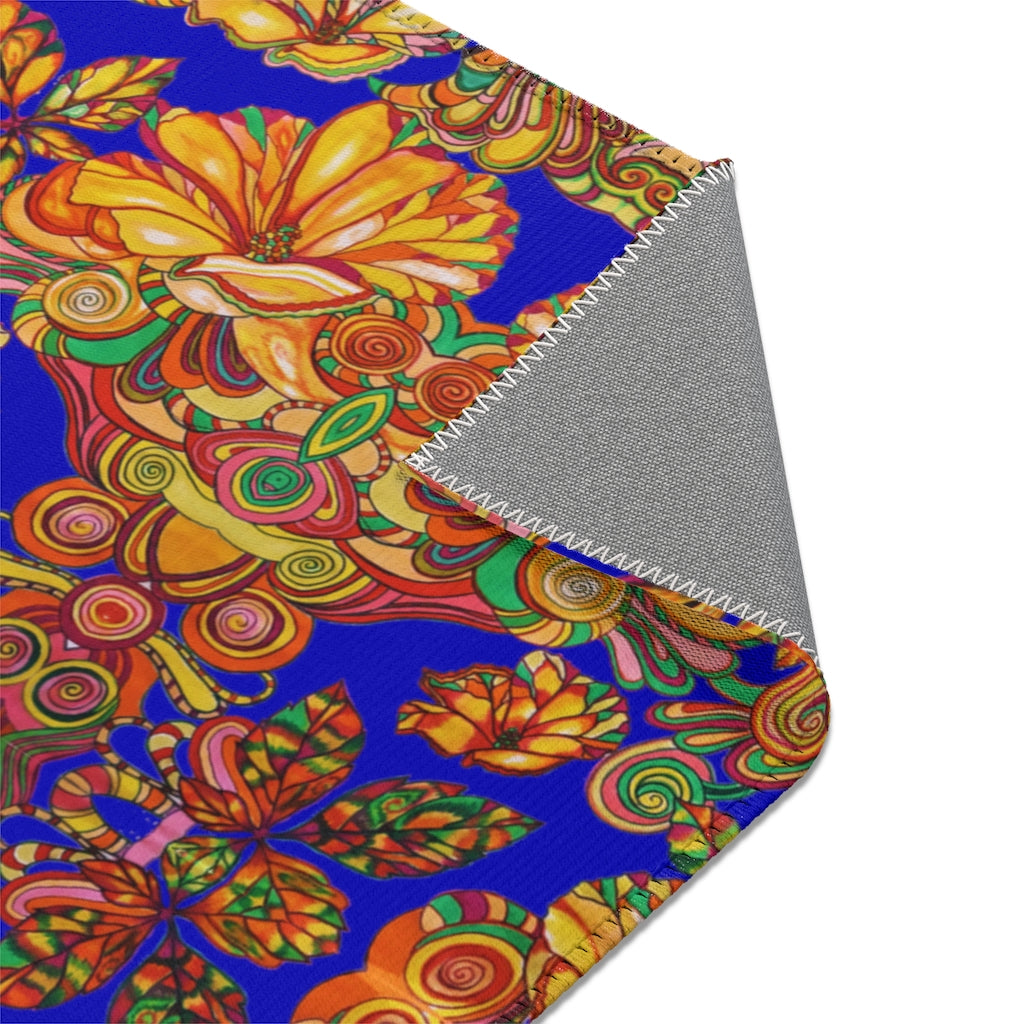 Artsy Floral Royal Blue Area Rug