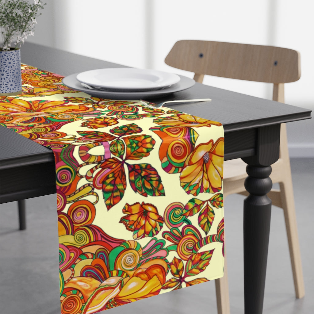 Artsy Floral Cream Table Runner