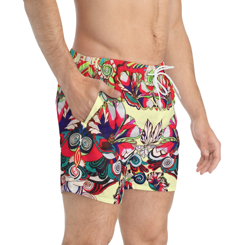 cream Graphic floral print men's swimming trunks by labelrara