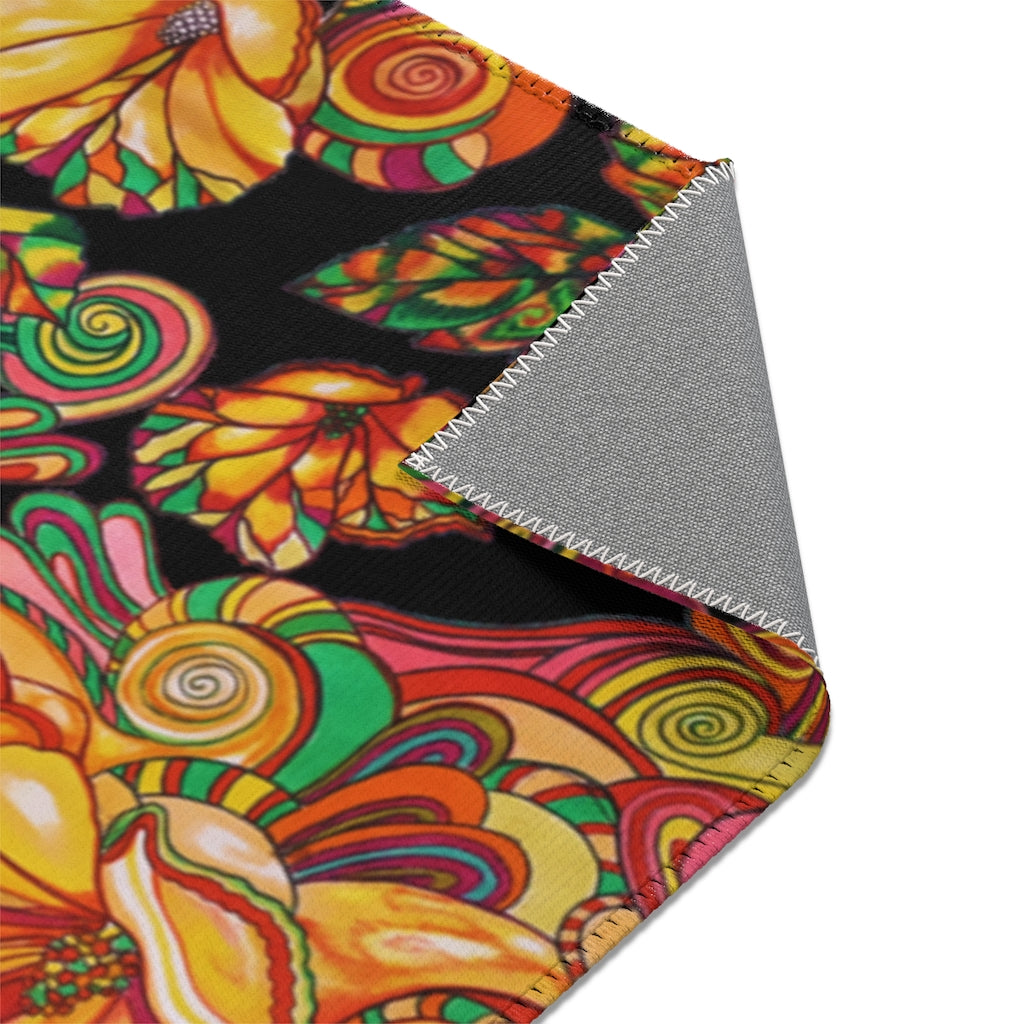 Artsy Floral Black Area Rug