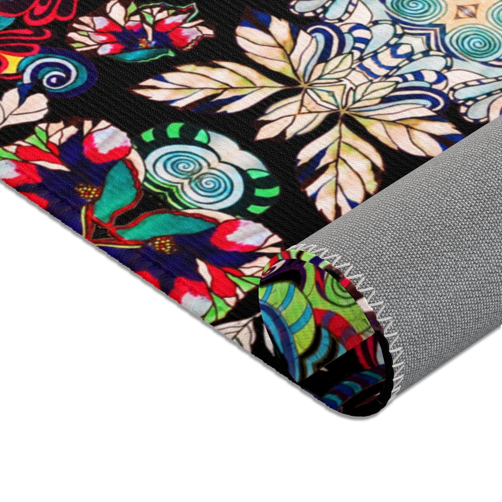 Artsy Floral Pop Black Area Rug