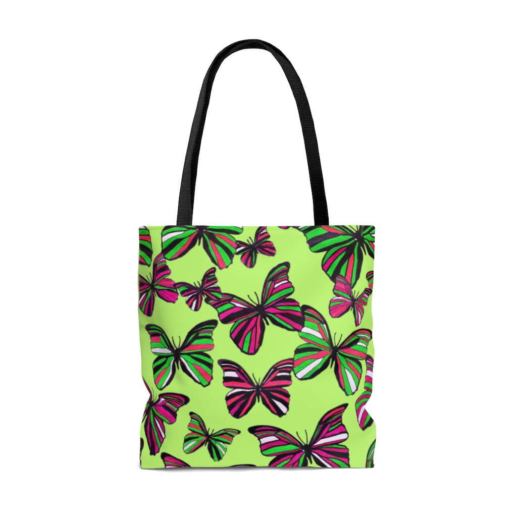 AOP Butterflies Lime Tote Bag
