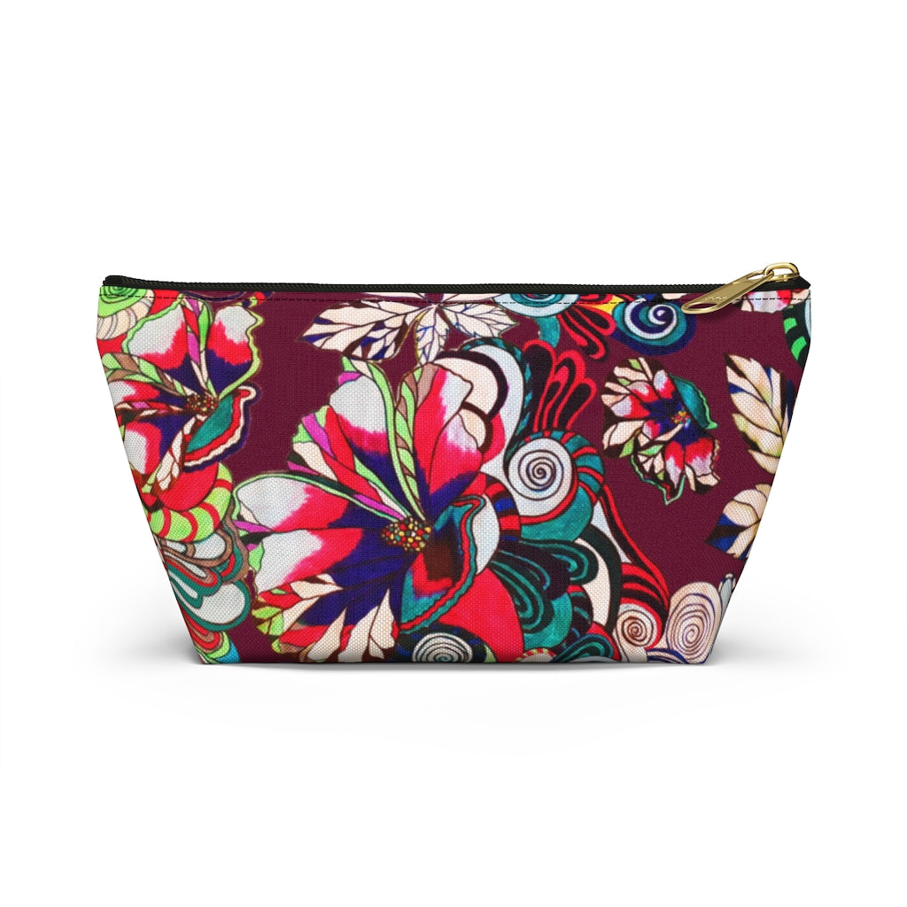 Floral Pop Marsala Accessory Pouch