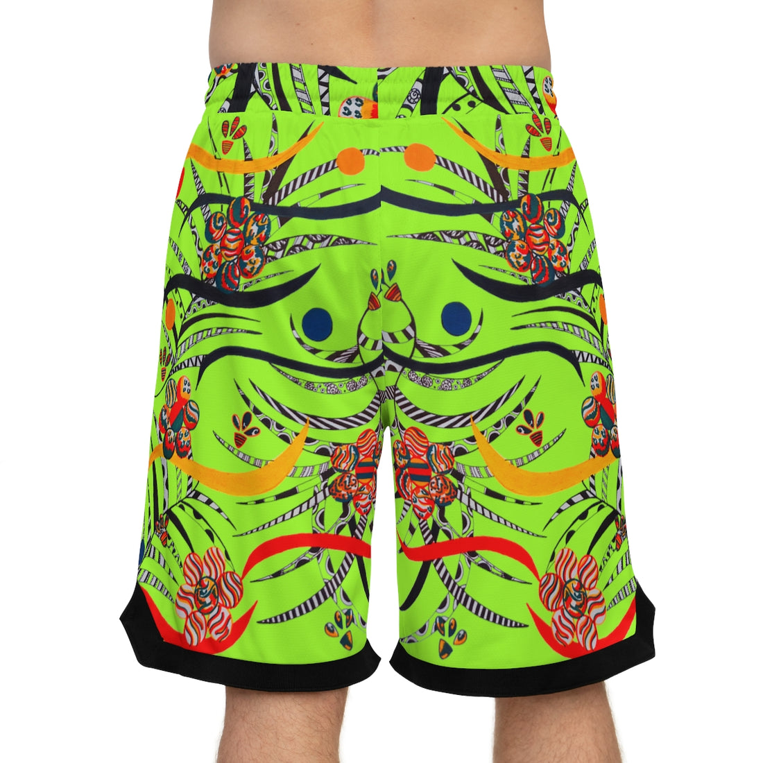 Lime Green Wilderness Basketball Rib Shorts (AOP)