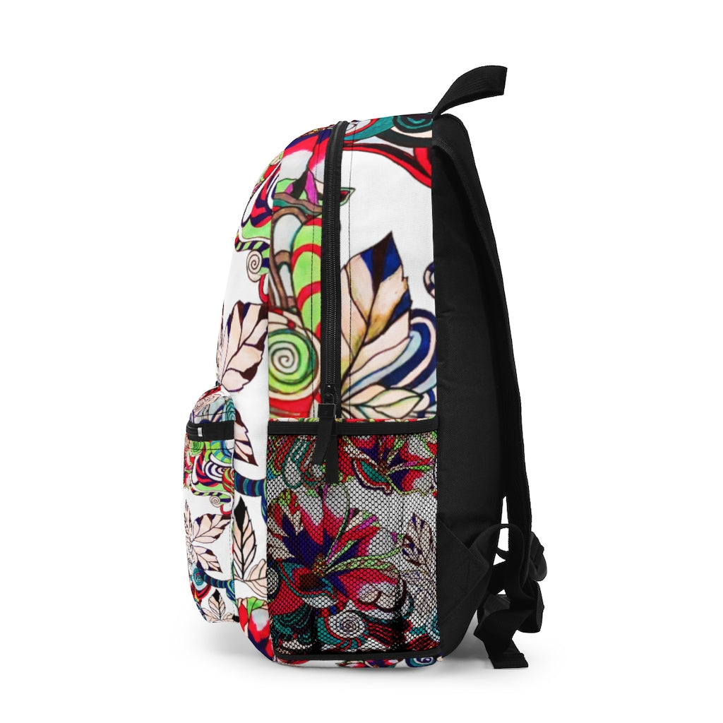 White Artsy Floral Pop Backpack