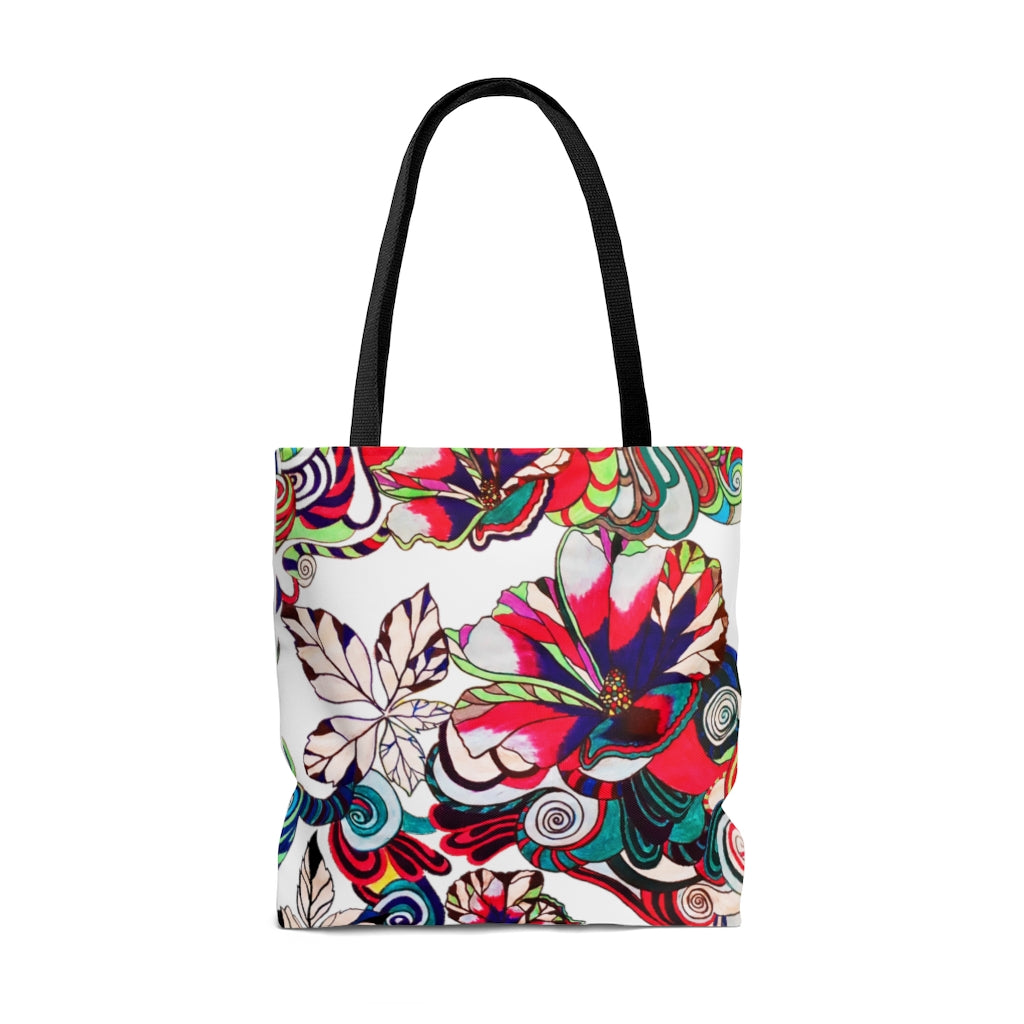 AOP Artsy Floral Pop White Tote Bag