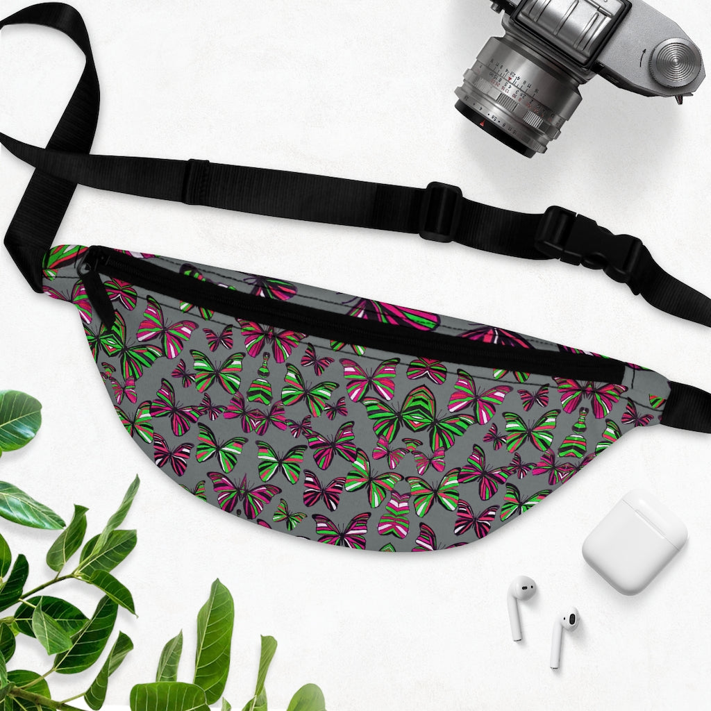 Butterflies Grey Fanny Pack