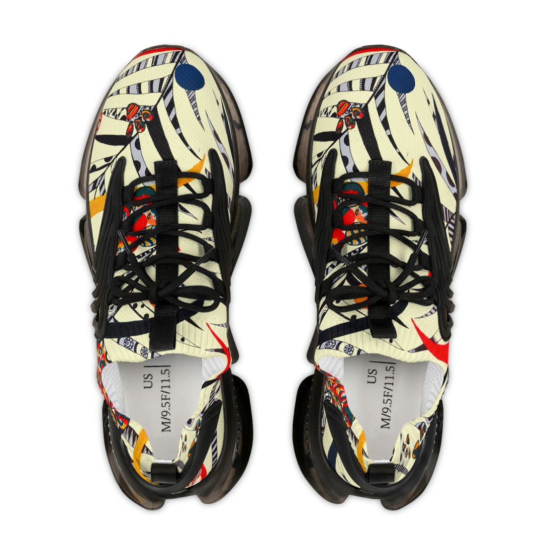 cream men's floral and animal print mesh knit sneakers