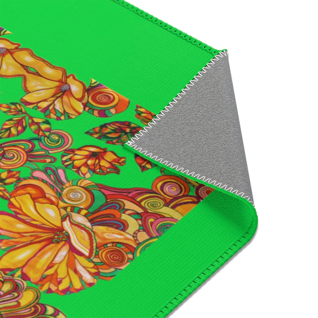 Artsy Floral Lawn Green Area Rug