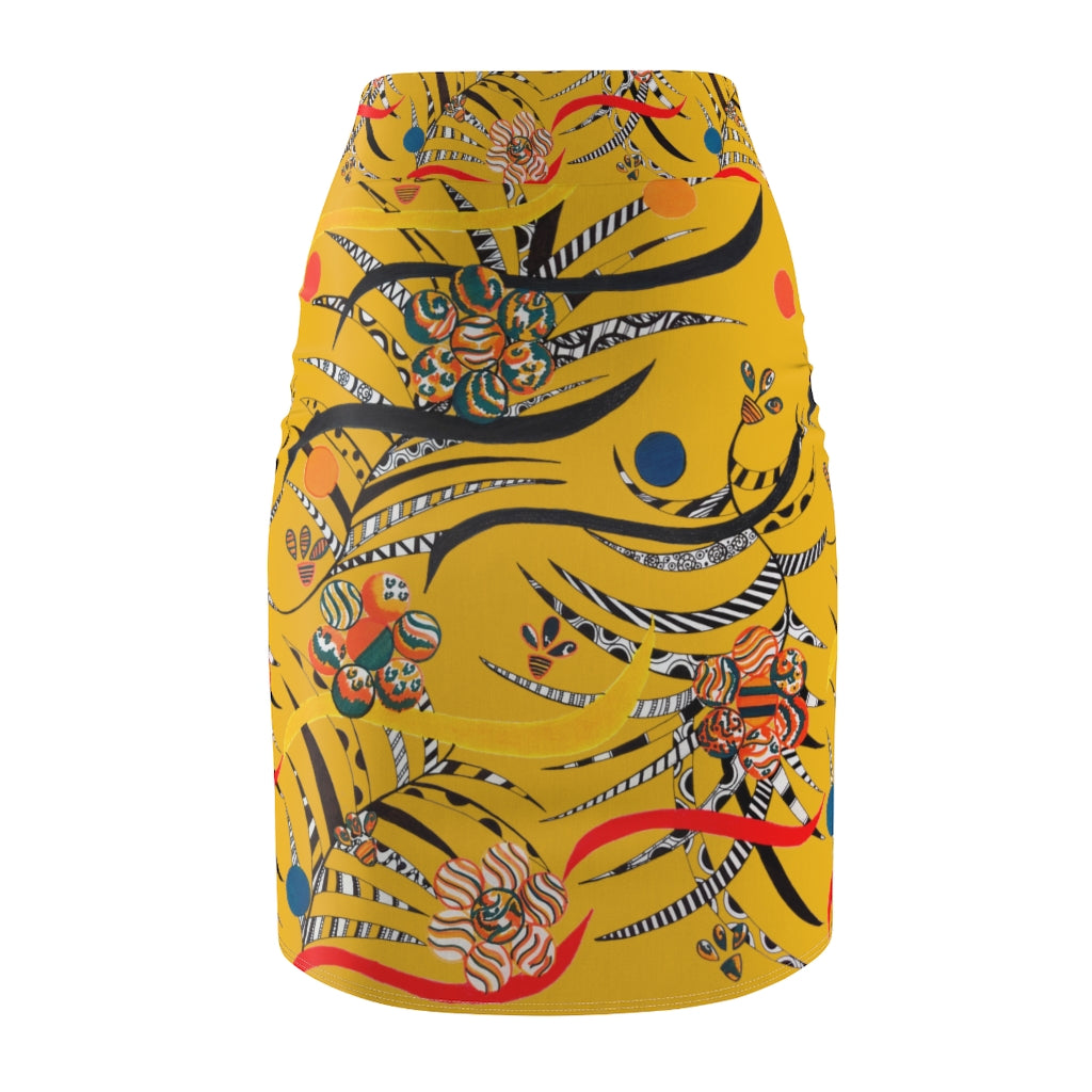 Yellow Wilderness Print Pencil Skirt