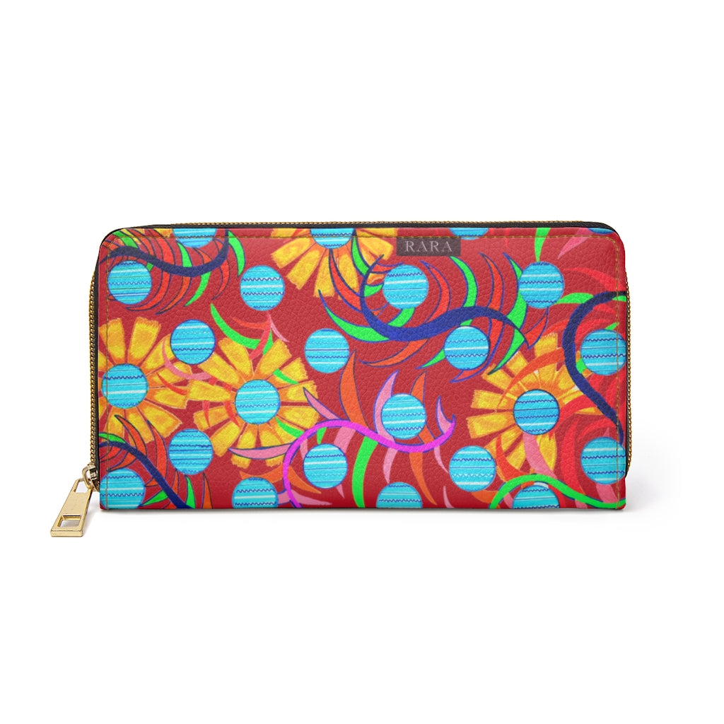 Red Sunflower Zipper Wallet