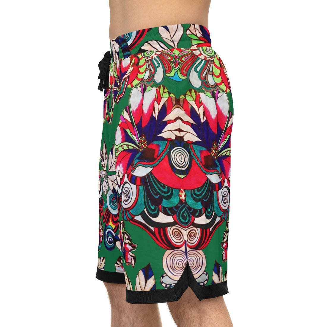 Green Graphic Floral Basketball Rib Shorts (AOP)