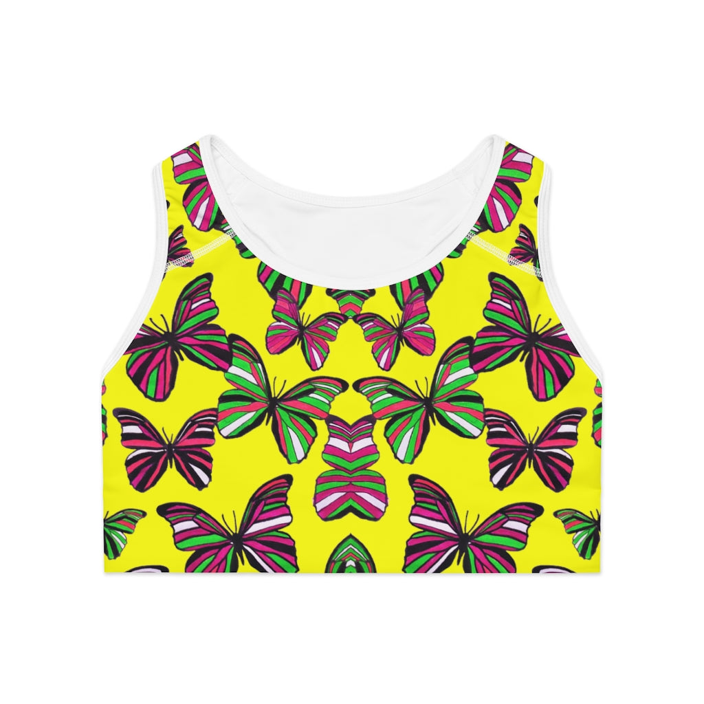 Canary Butterfly (AOP) Sports Bra