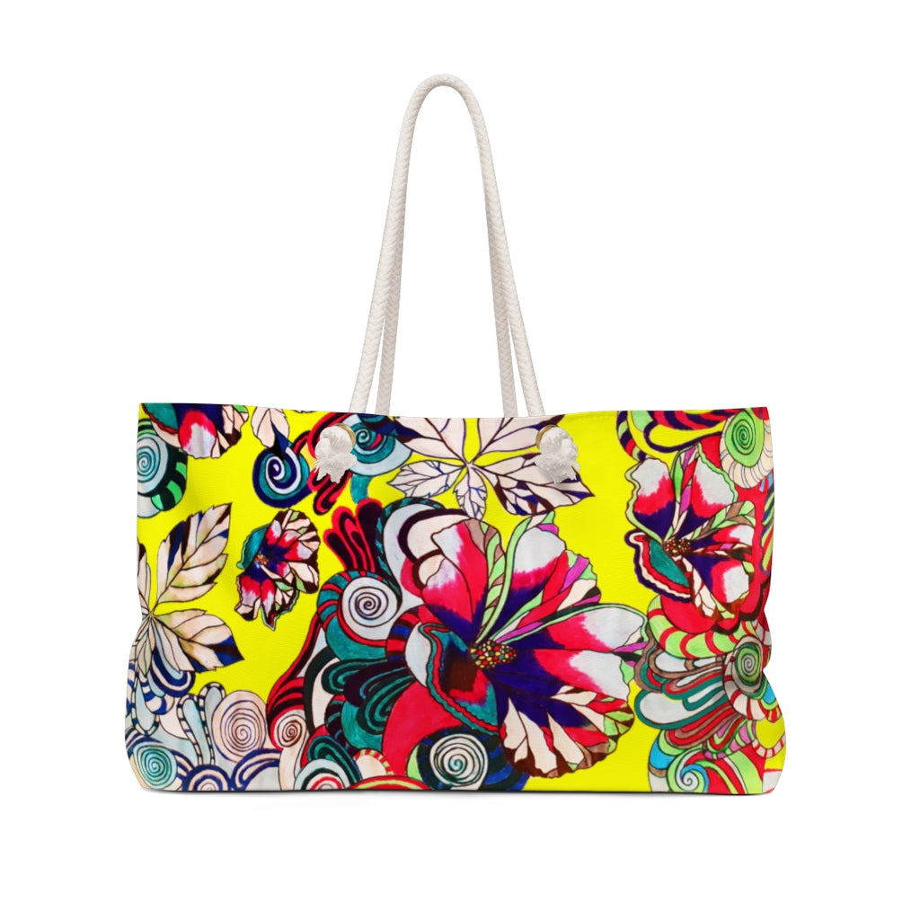 Artsy Floral Pop Bright Yellow Weekender Bag
