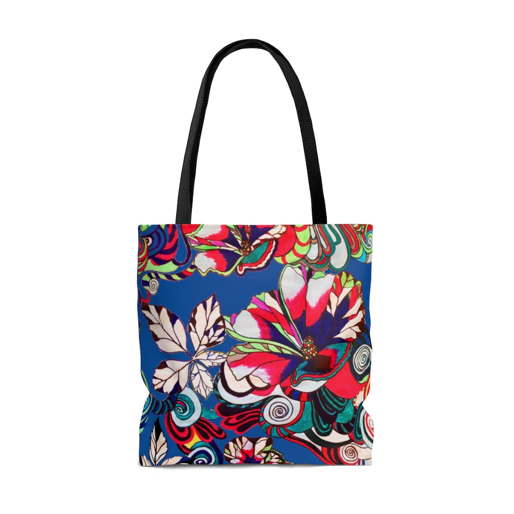 AOP Artsy Floral Pop Royal Blue Tote Bag
