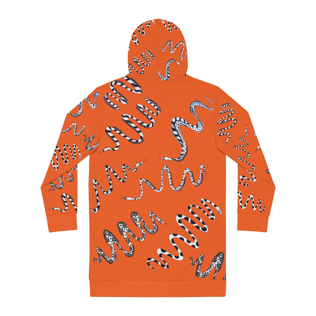 Orange Snake Print Hoodie Dress