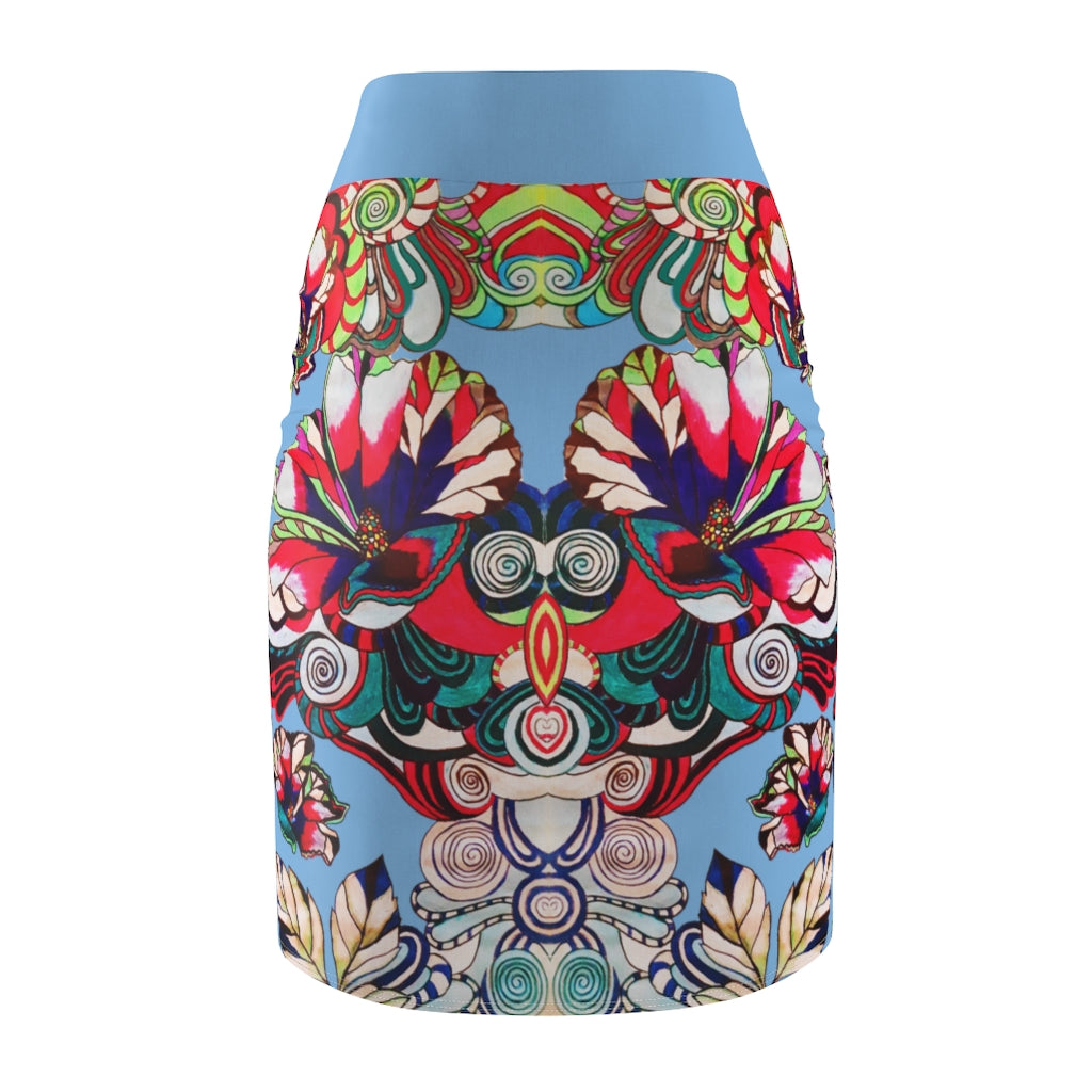 Floral Pop Blue Pencil Skirt