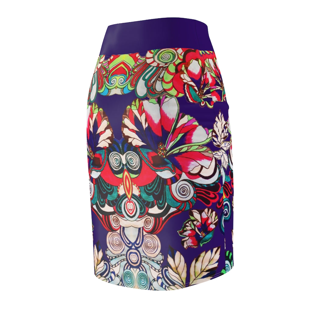 Floral Pop Violet Pencil Skirt