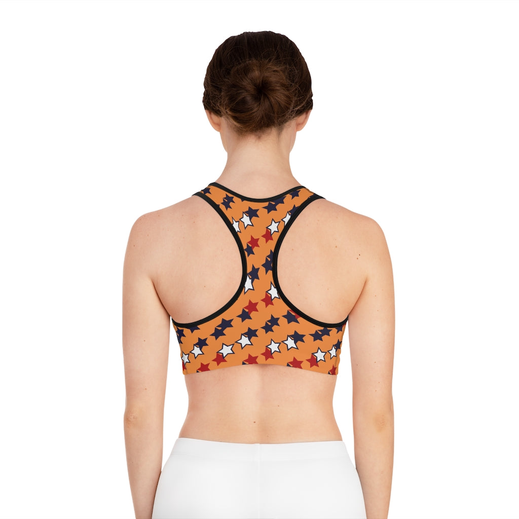 Peach Star Print (AOP) Sports Bra
