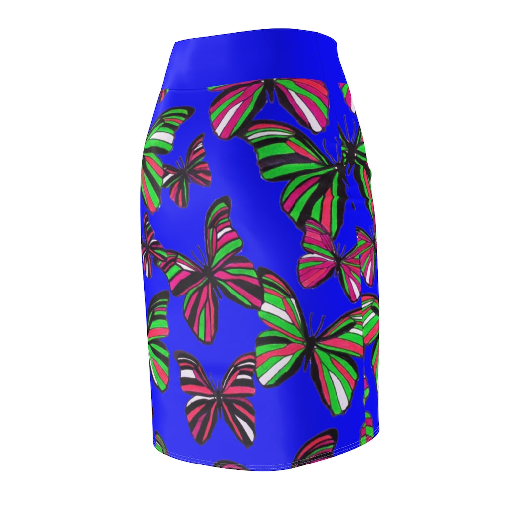 Electric Blue Butterflies Pencil Skirt