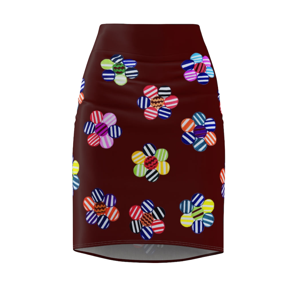 marsala striped florals pencil skirt 