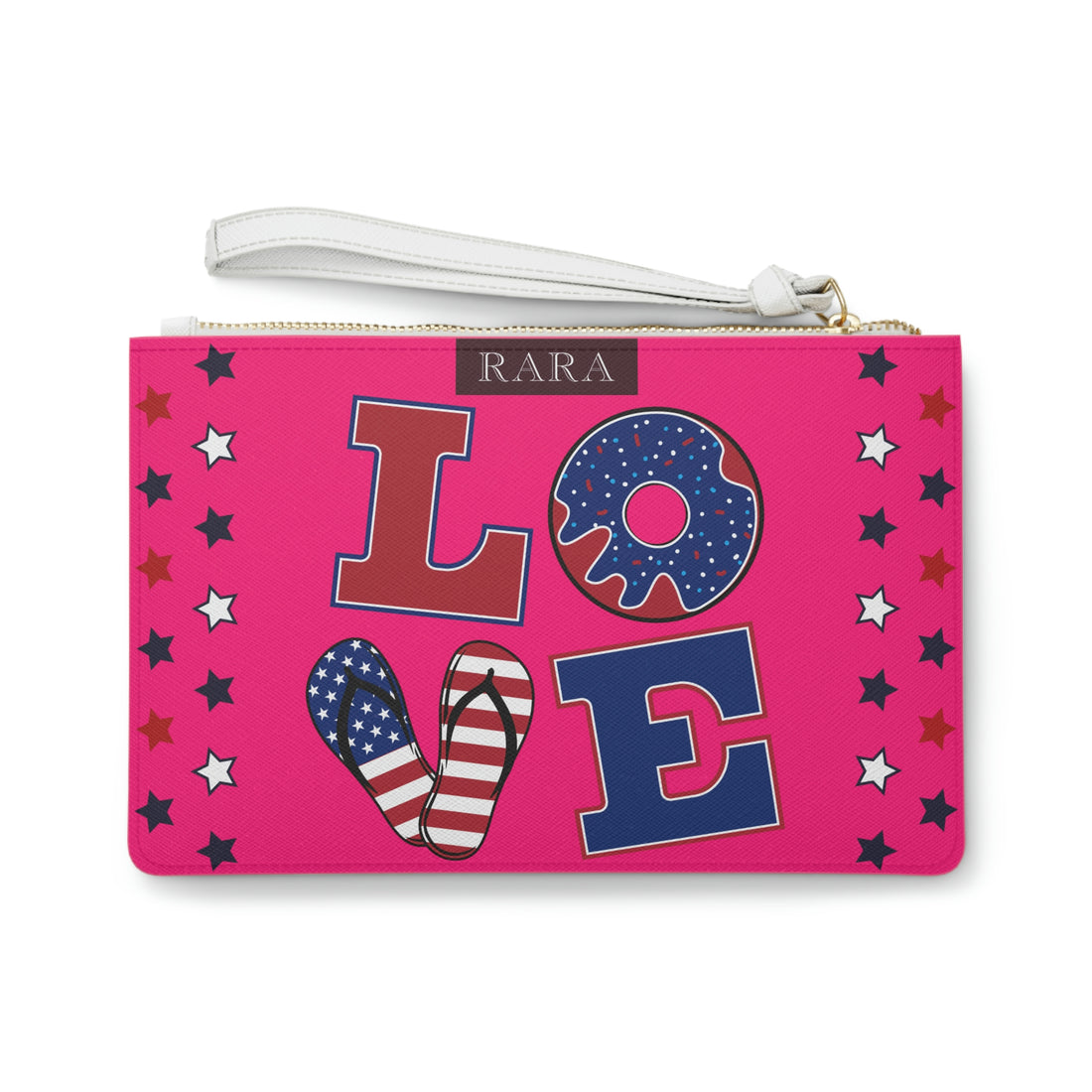 hot pink love typography clutch bag