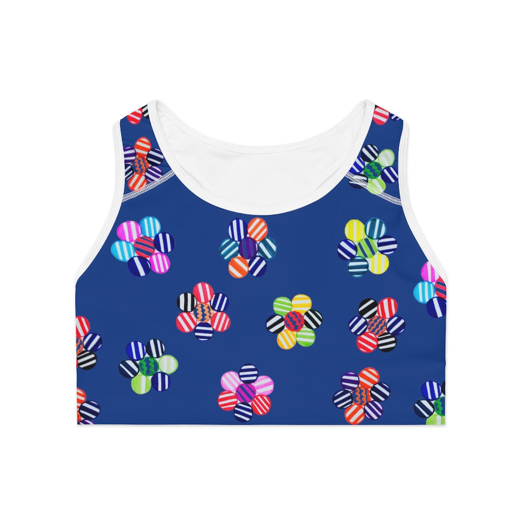 blue geometric flowers sports bra