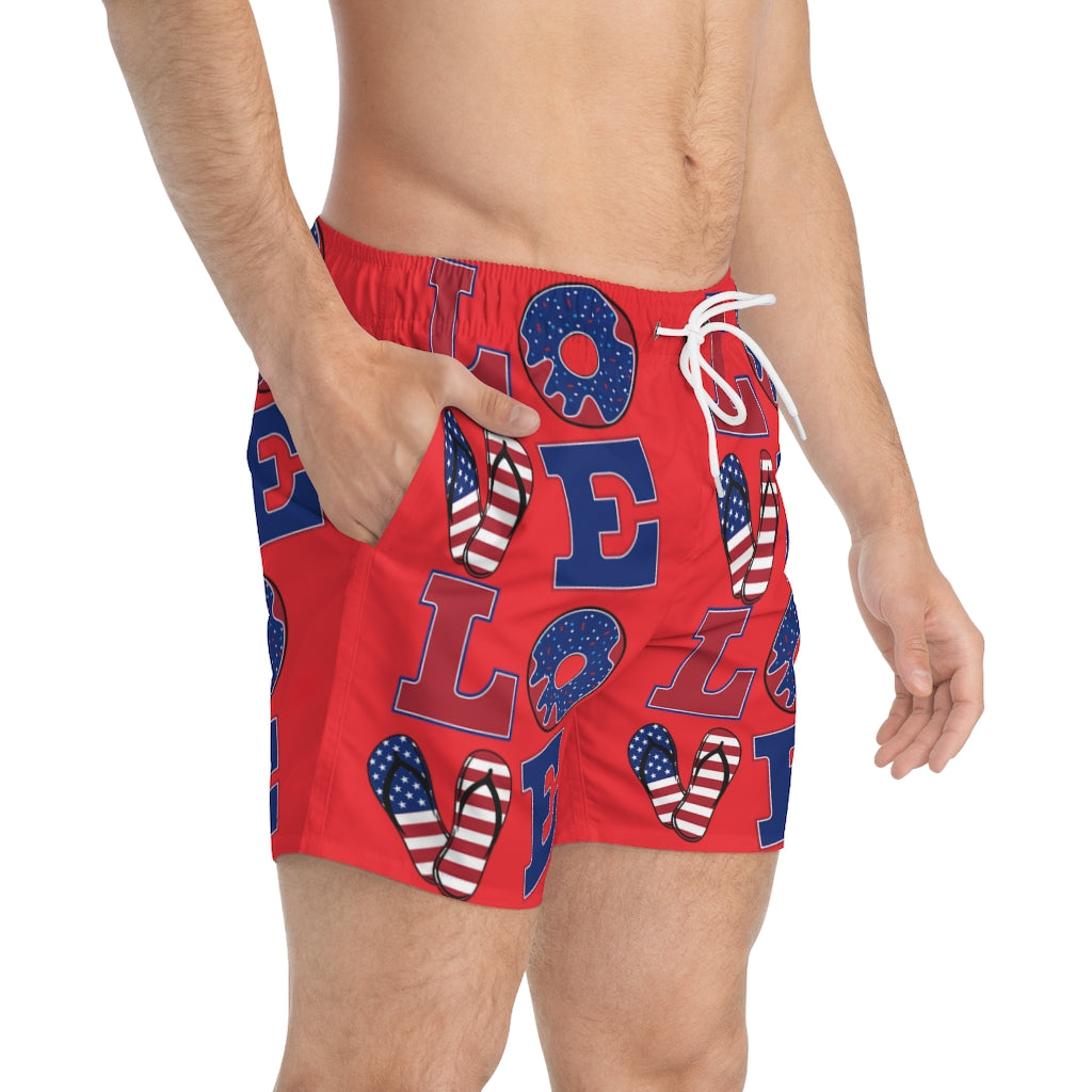 Men's American Love Red Swimming Trunks