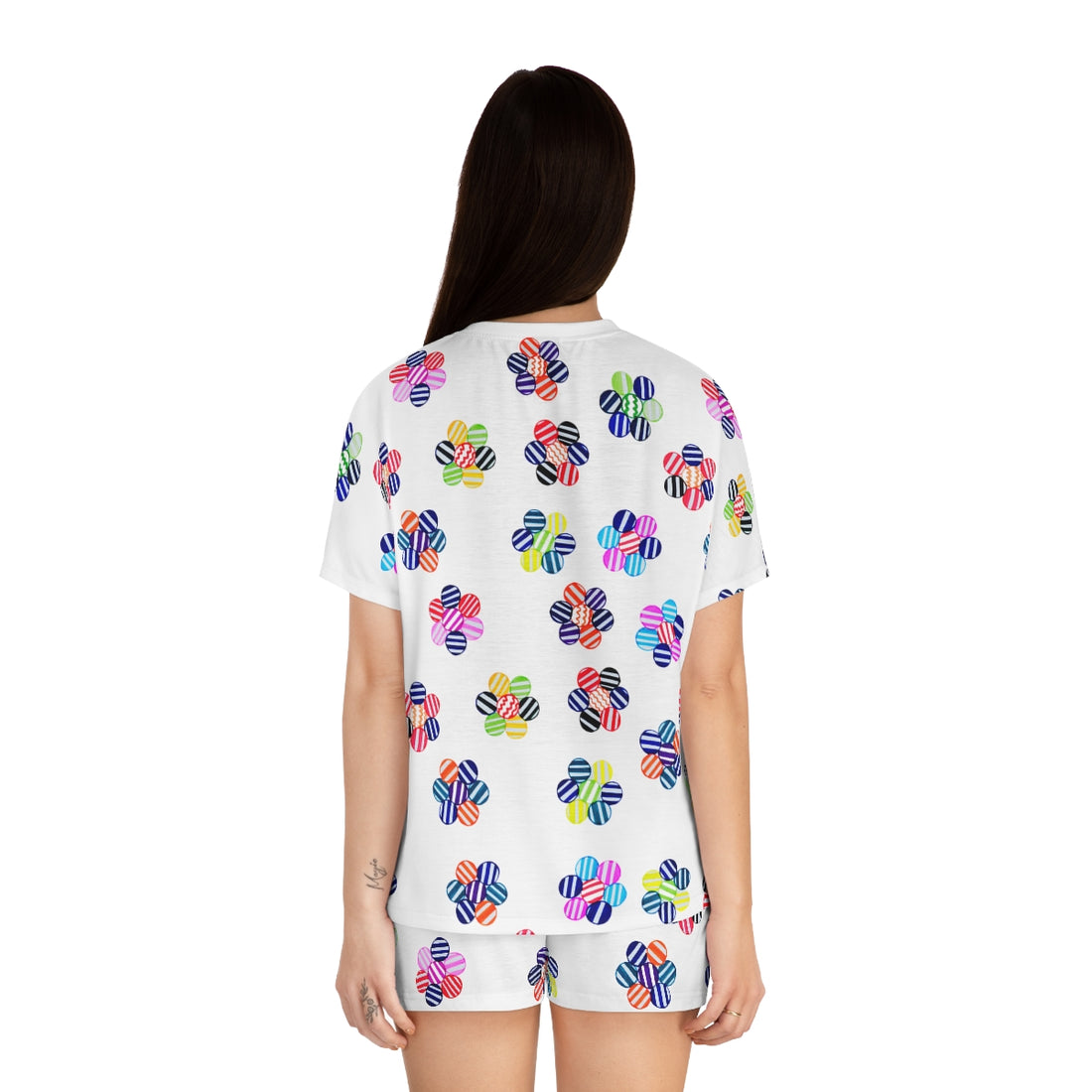 White Candy Floral Short Pajama Set (AOP)