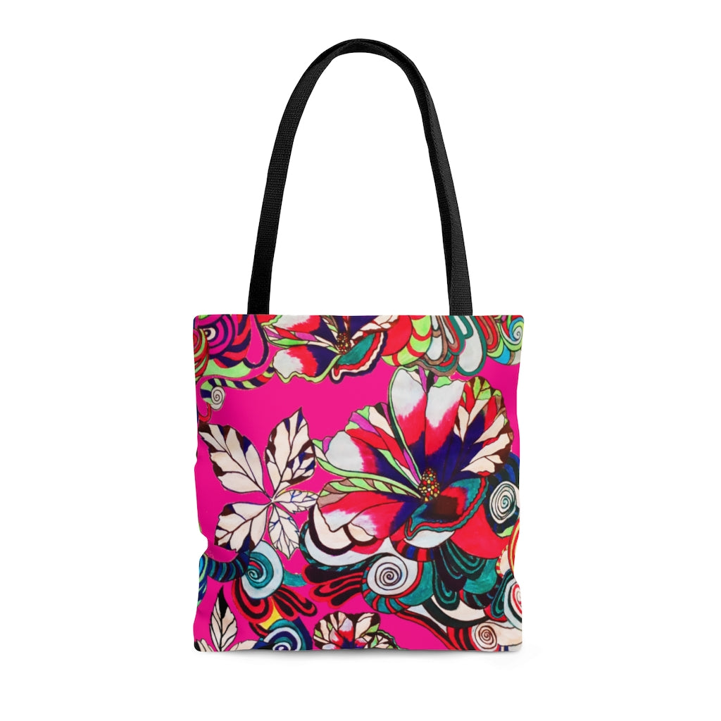 AOP Artsy Floral Pop Pink Tote Bag