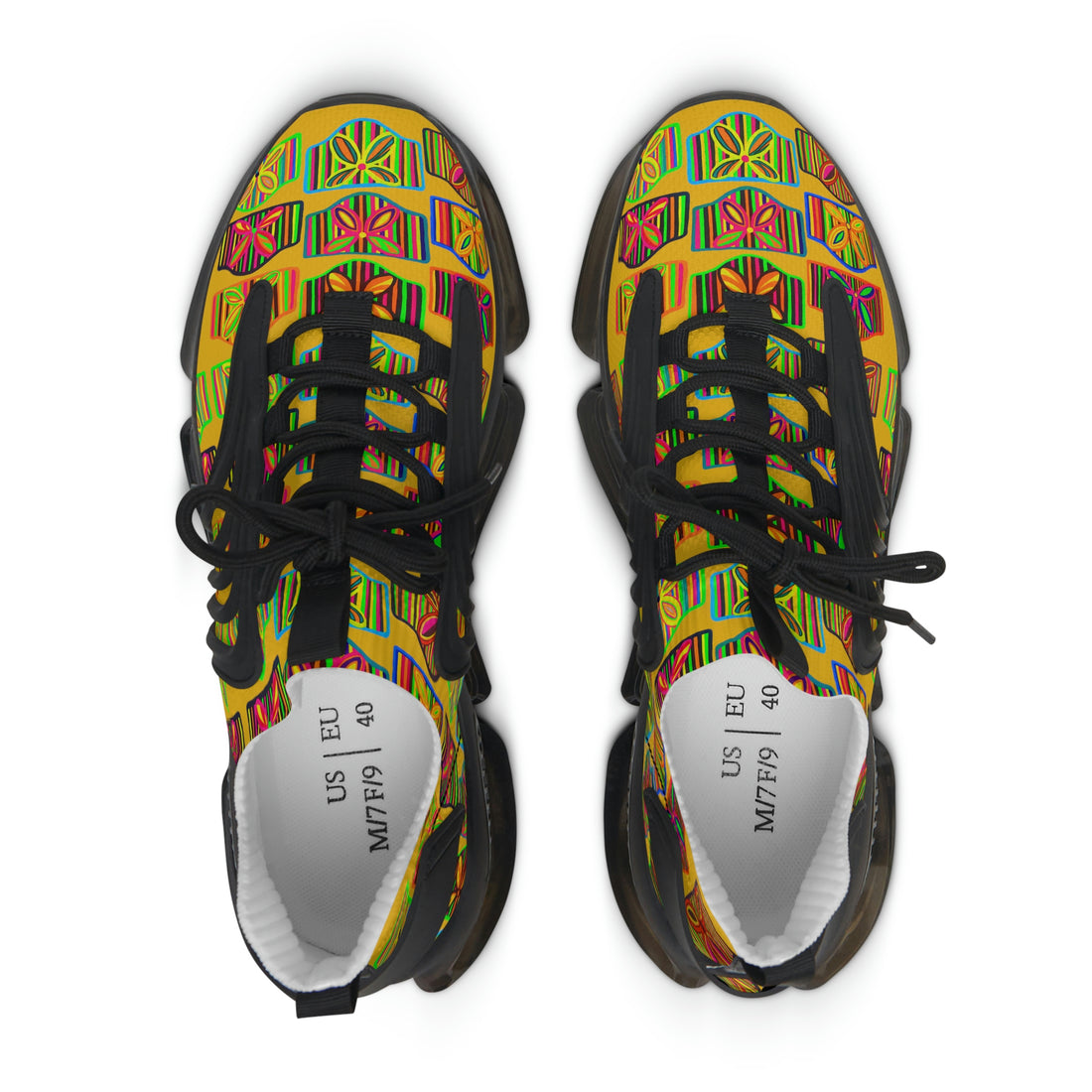 Yellow Deco Print OTT Women's Mesh Knit Sneakers
