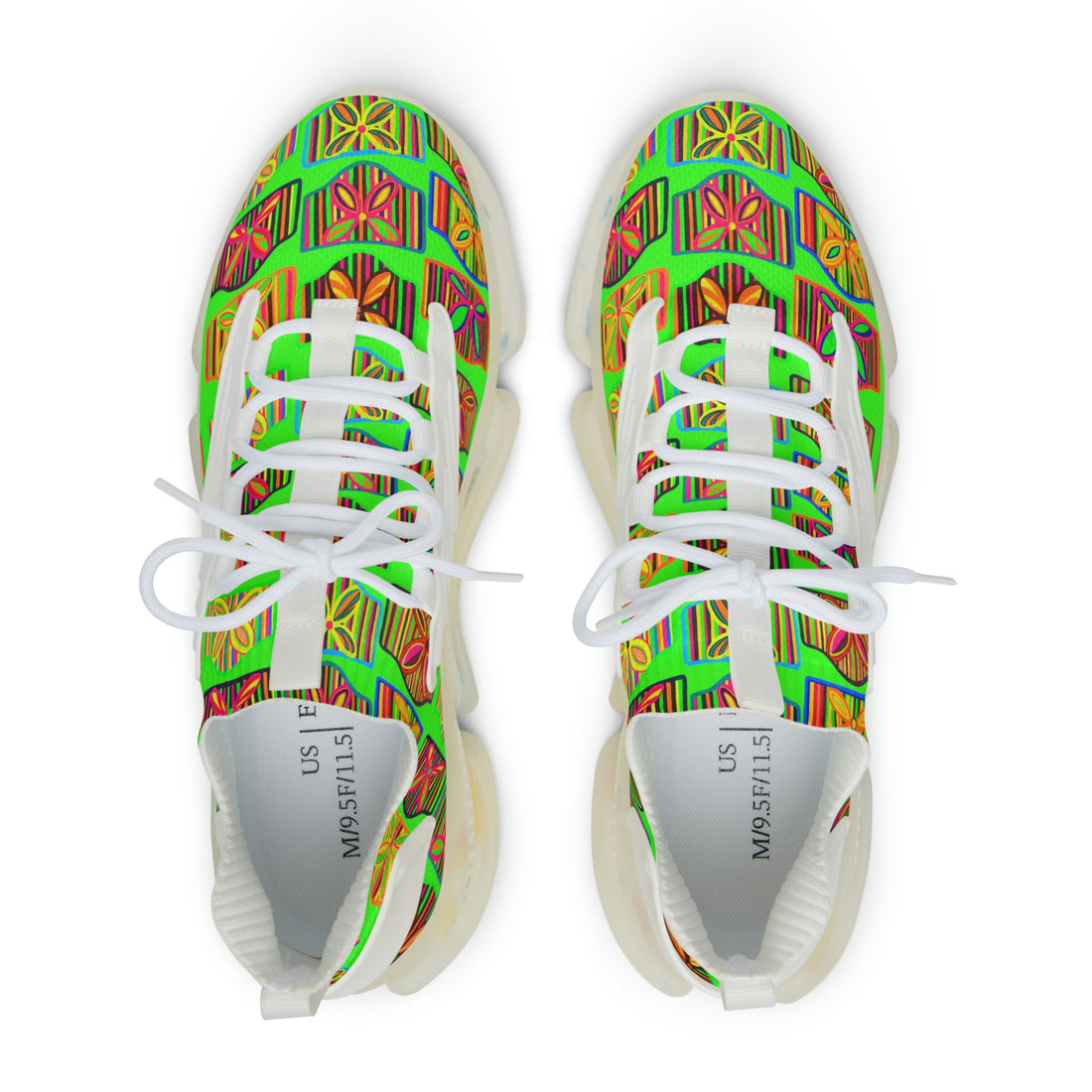 Neon Green Deco Print OTT Men's Mesh Knit Sneakers