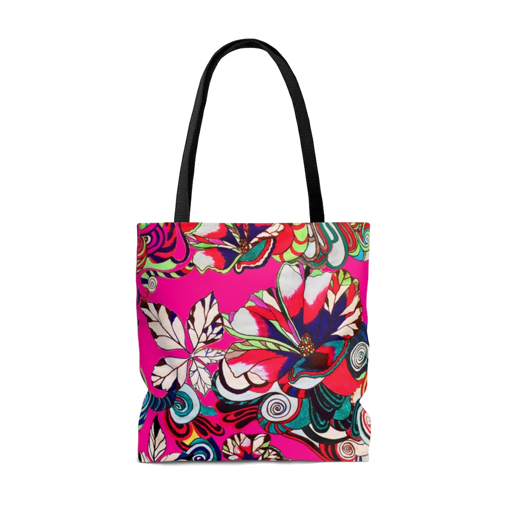 AOP Artsy Floral Pop Pink Tote Bag