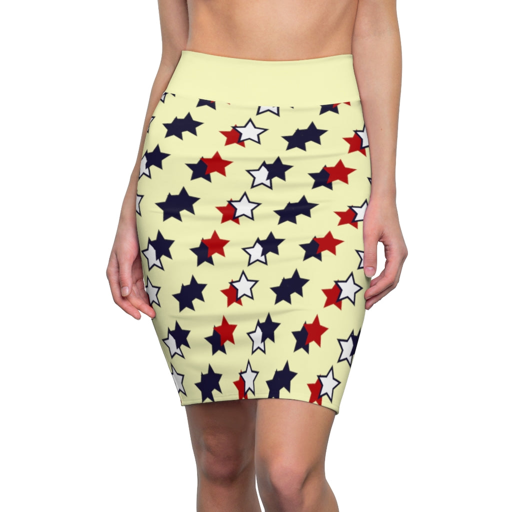 AOP Starry Cream Pencil Skirt