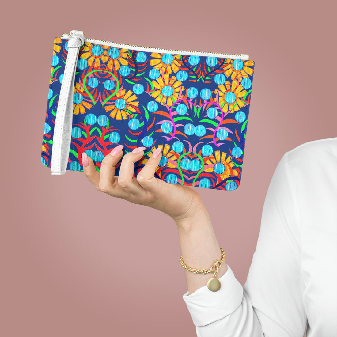 Royal Blue Sunflower Print Clutch Bag