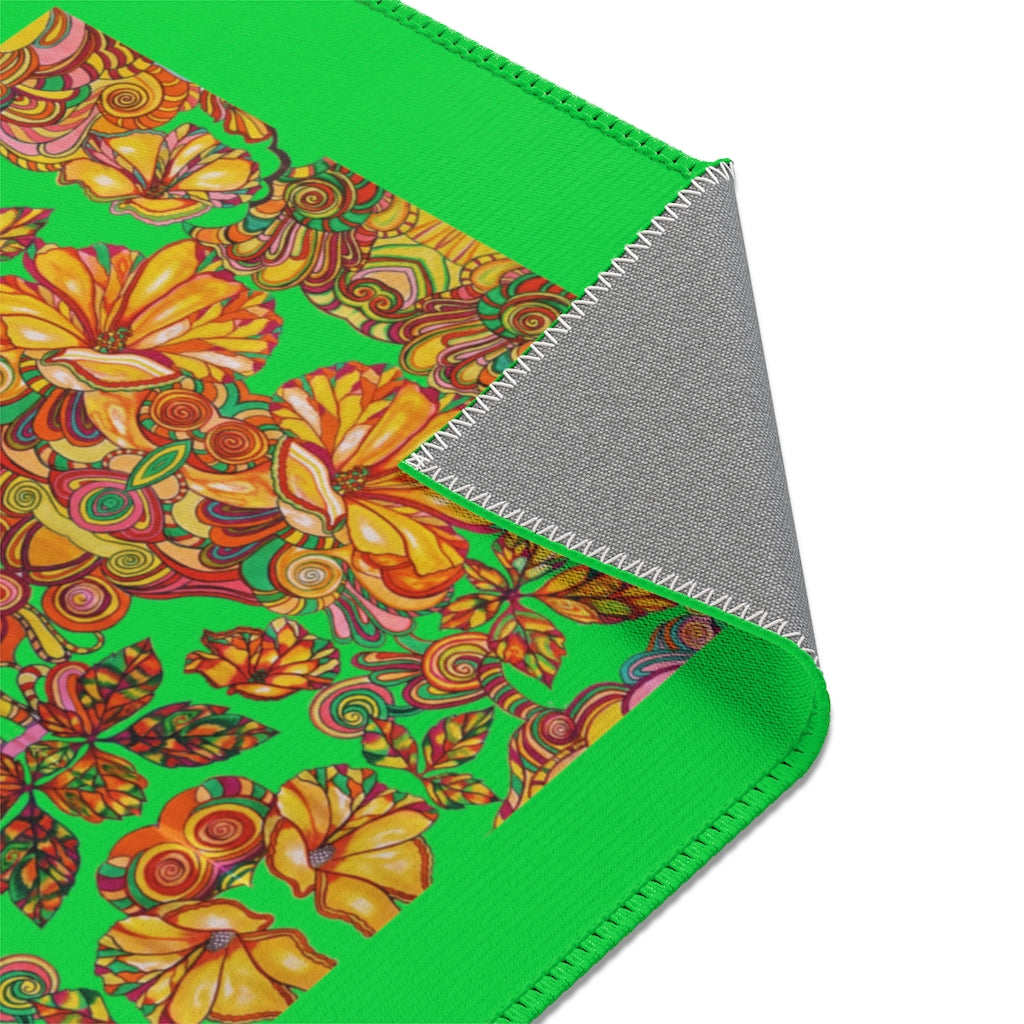 Artsy Floral Lawn Green Area Rug