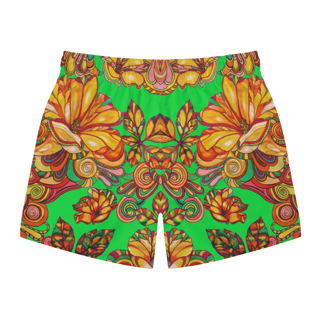 Artsy Floral Men's Green Swimming Trunks