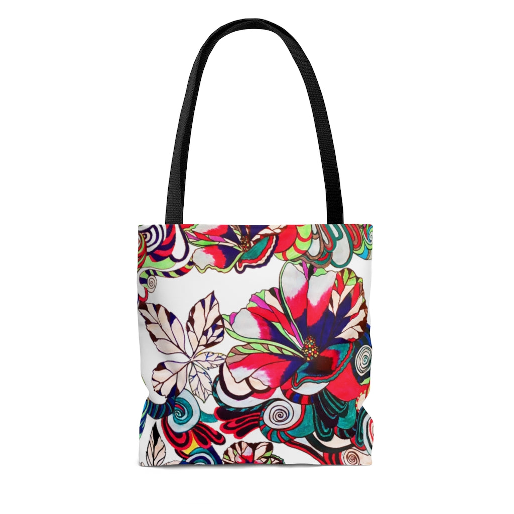 AOP Artsy Floral Pop White Tote Bag