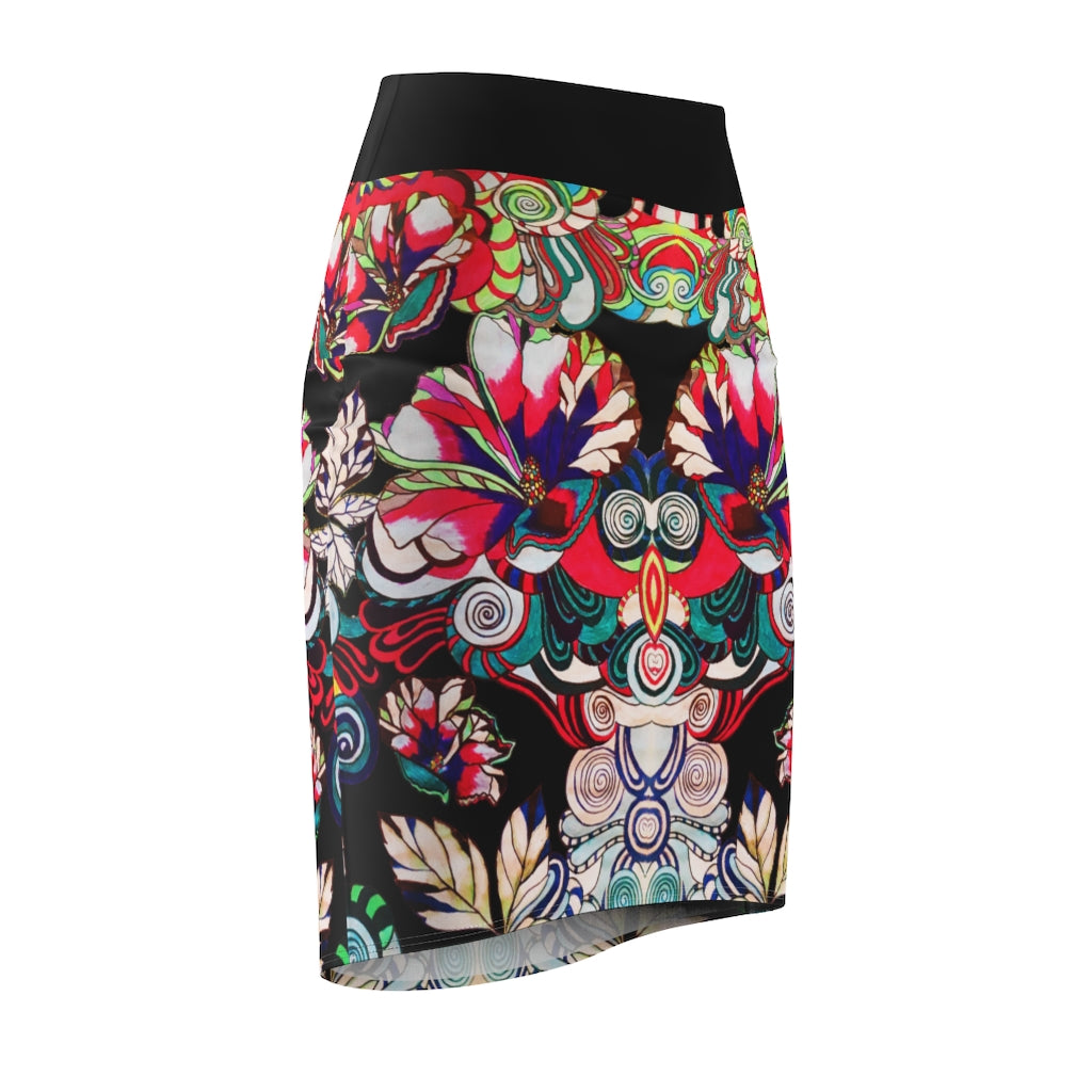 Floral Pop Black Pencil Skirt