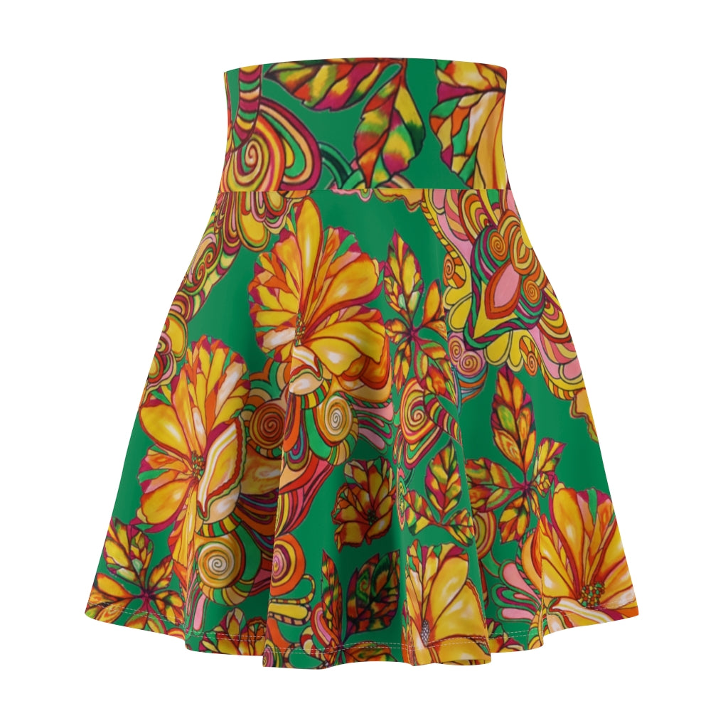 Artsy Floral Emerald Skater Skirt