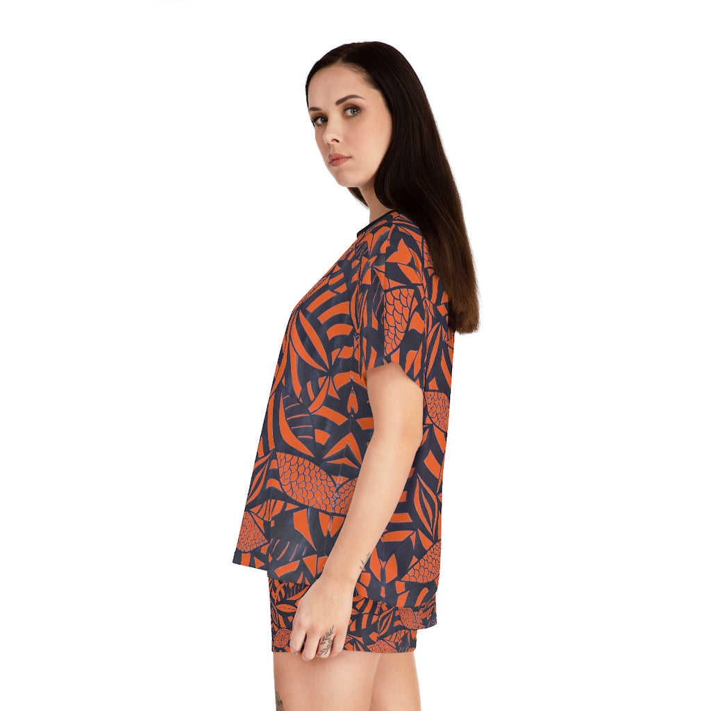 Orange Tropical Minimalist Short Pajama Set (AOP)