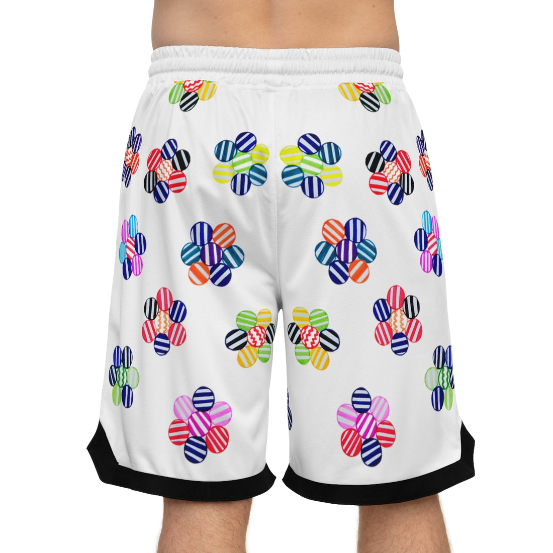 White Geo Floral Basketball Rib Shorts (AOP)