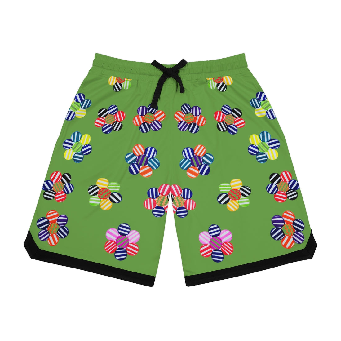 Olive Geo Floral Basketball Rib Shorts (AOP)