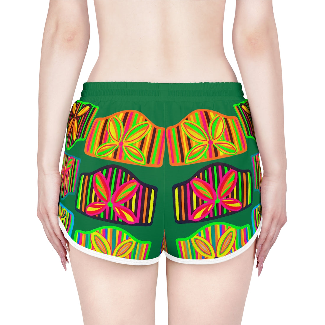 Green Deco Print Relaxed Shorts
