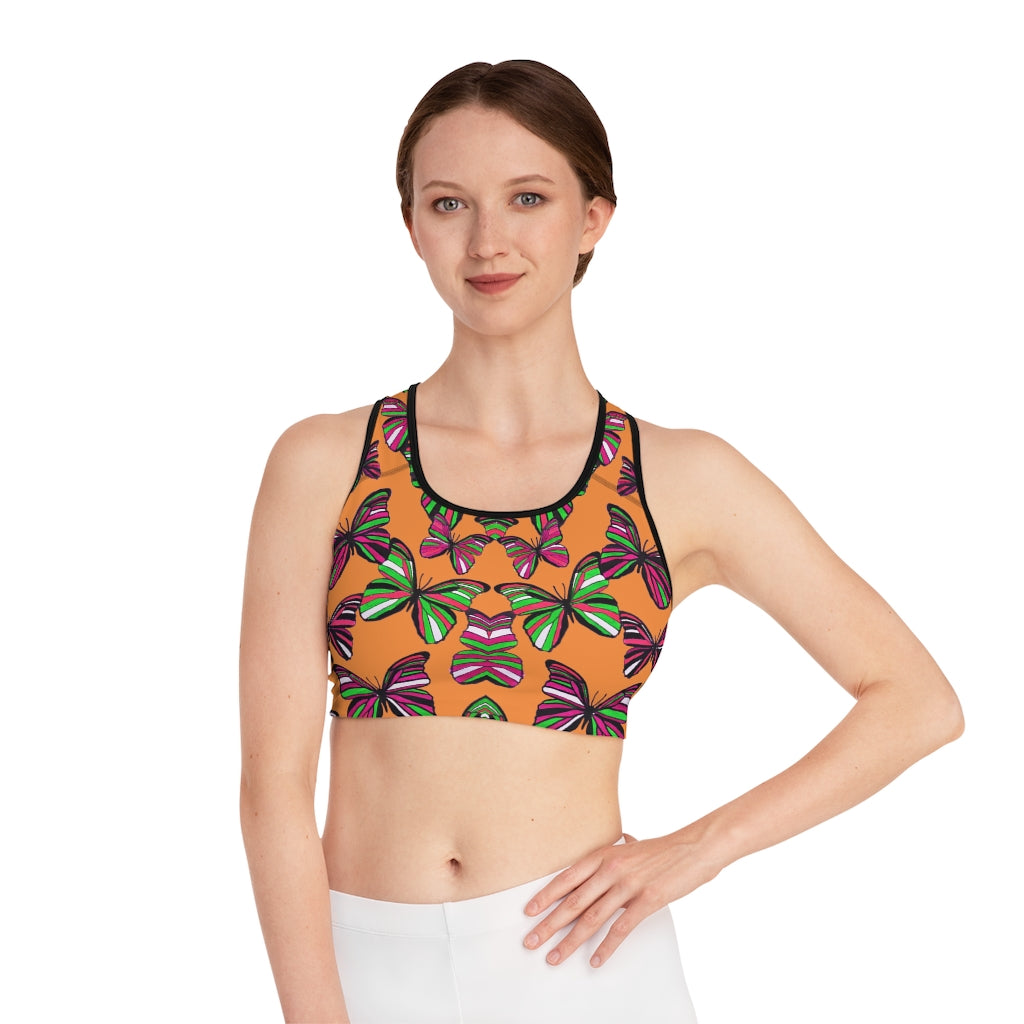 Peach Butterfly (AOP) Sports Bra