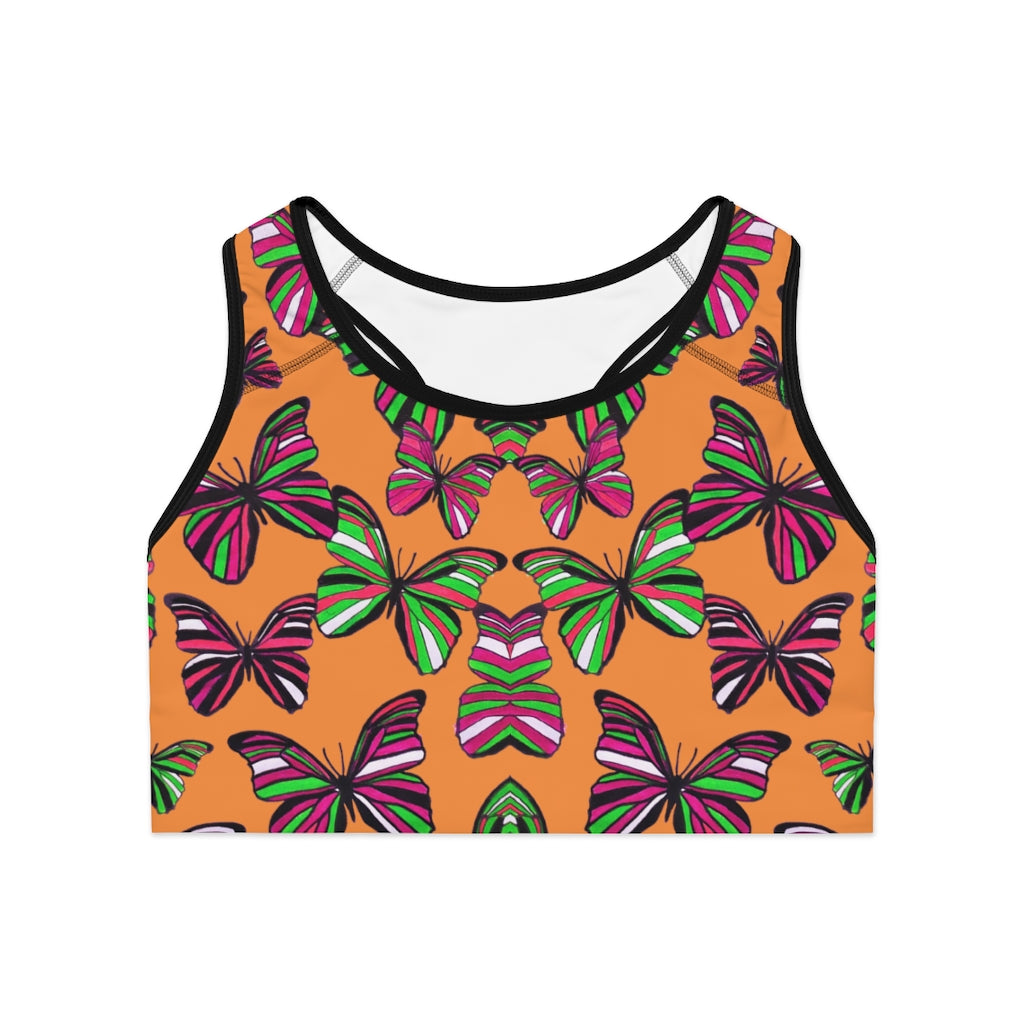 Peach Butterfly (AOP) Sports Bra