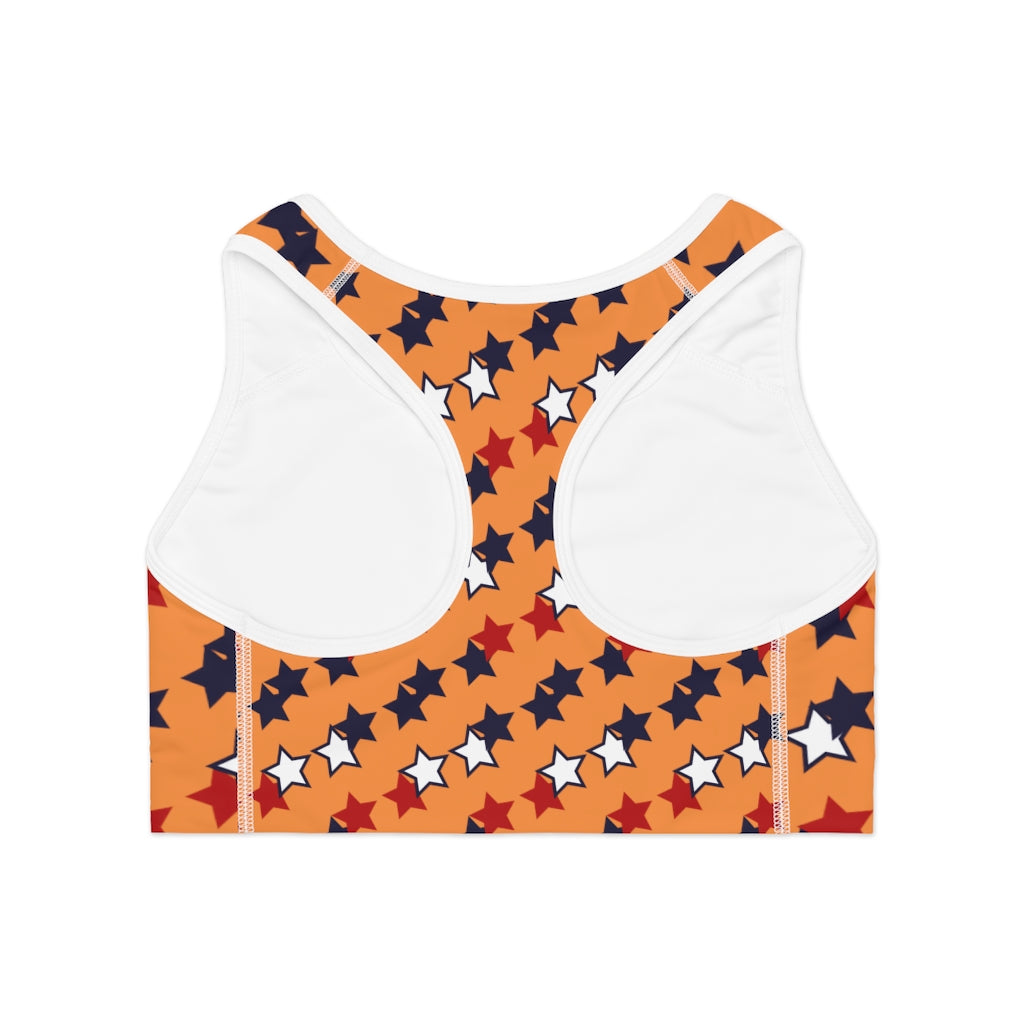 peach star print sports bra