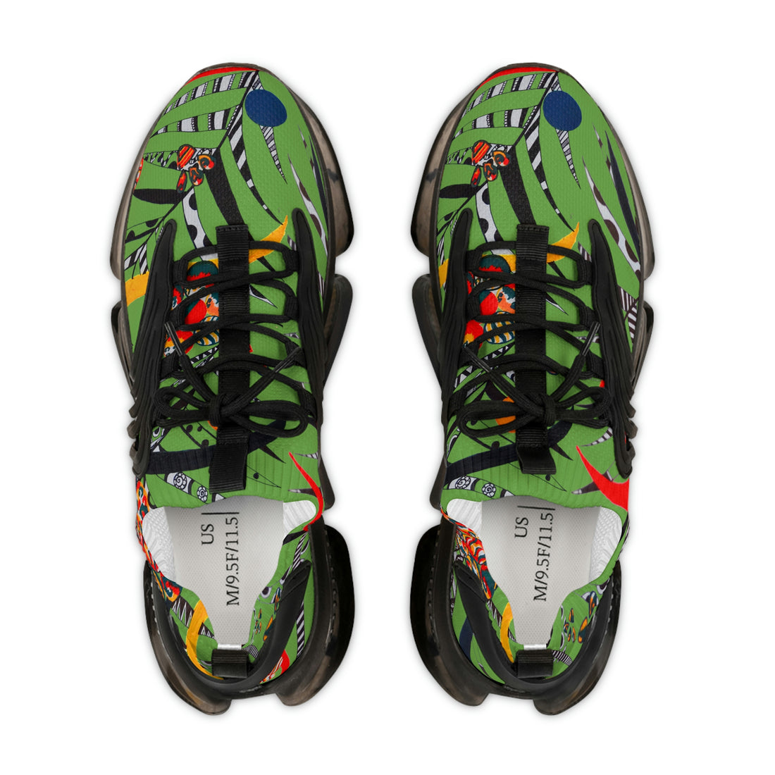 olive green floral and animal print mesh knit sneakers